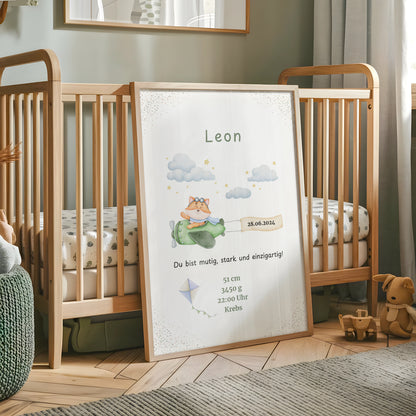 Personalisiertes Geburtsposter Fuchs – Baby Poster mit Name & Geburtsdaten - Kibimemories